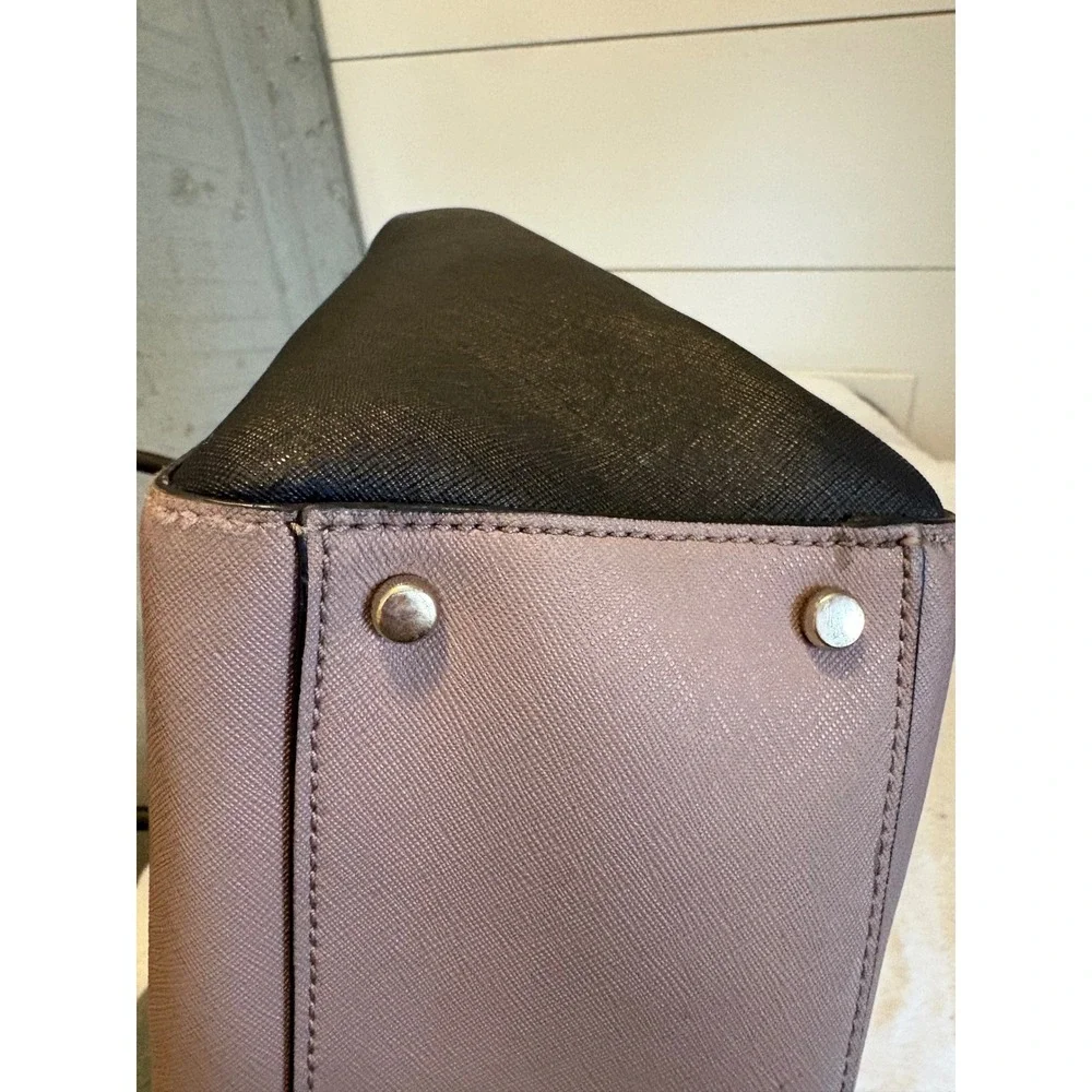 Kate Spade New York Saffiano Leather Tote Bag Black Taupe Colorblock Handbag